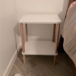 White and brown side table